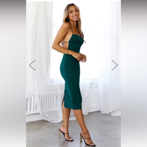 HELLO MOLLY CANT AFFORD ME MIDI DRESS DARK GREEN - Picture 2 of 6